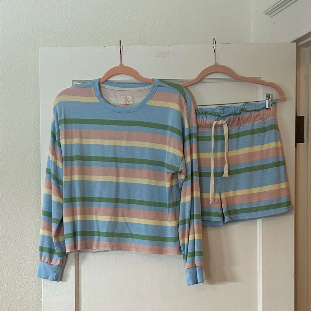 Thread & Supply Women's Striped Pajama Set - Blue, Pink, Green